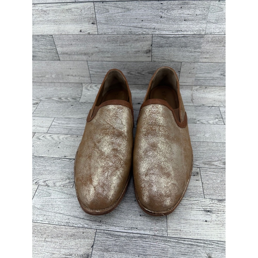 HS Trask Metallic Gold Leather Loafers Slip On Shoes Women's 10M Made in India‎